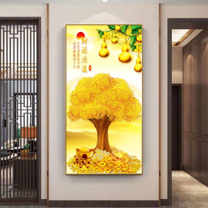 进门玄关可以挂摇钱树花吗（玄关画摇钱树图片大全）