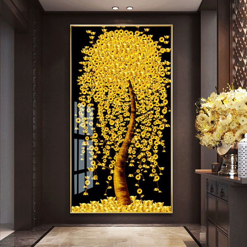 进门玄关可以挂摇钱树花吗（玄关画摇钱树图片大全）